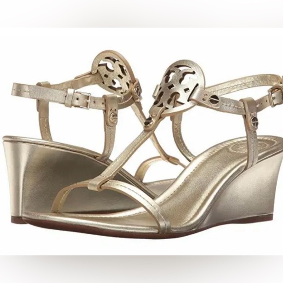 Gold 60mm, Miller Tory Burch Wedge Sandals - worn twice. - Picture 2 of 8